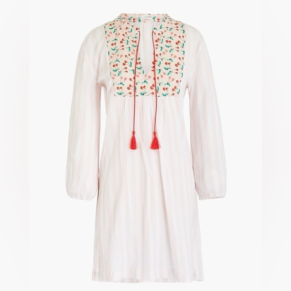 J. Crew Gauzy Mixed Print Striped Cherry Woven Tunic Cover-Up Dress Pink M NWOT